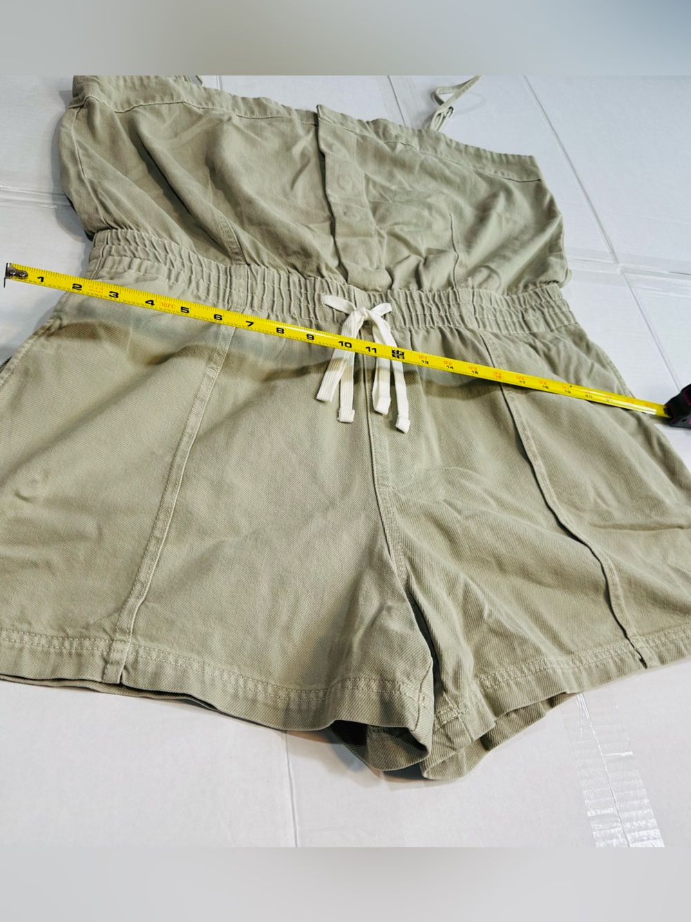 Universal Thread Khaki Drawstring Romper - Sleeveless Button-Front Jumpsuit
